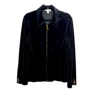 St. John's Sport Black Velvet Jacket With Ribbon Detail Sz Medium